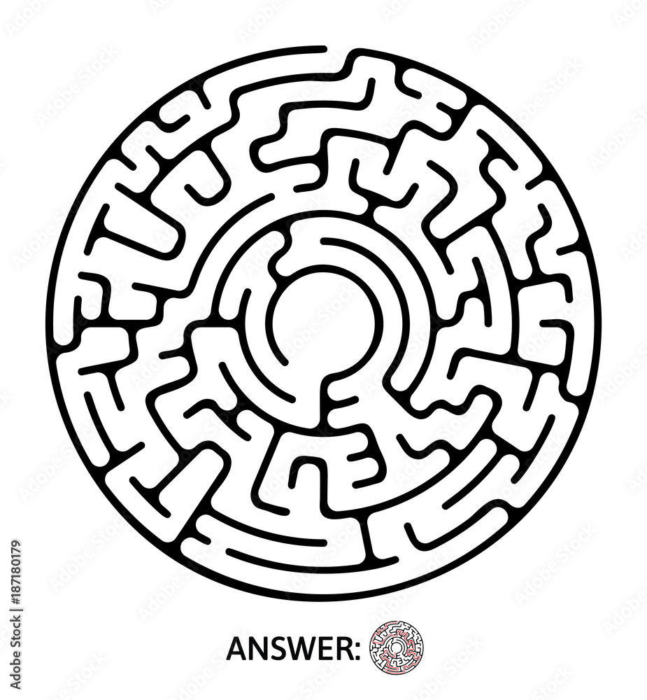 Black round maze. Puzzle game for kids, vector labyrinth illustration. Black round maze. Puzzle game for kids, vector labyrinth illustration.