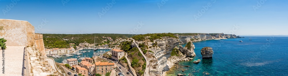Panoramic view of Bonifacio and Corsica coastline, France