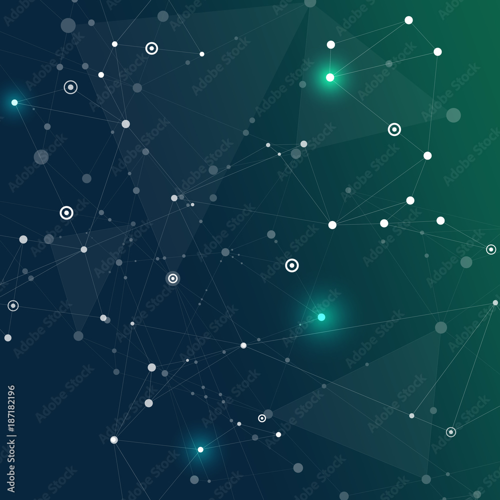 Fototapeta premium Abstract green color science background with connection dots and lines