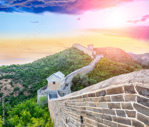 Great Wall of China at the jinshanling section,sunset landscape © ABCDstock