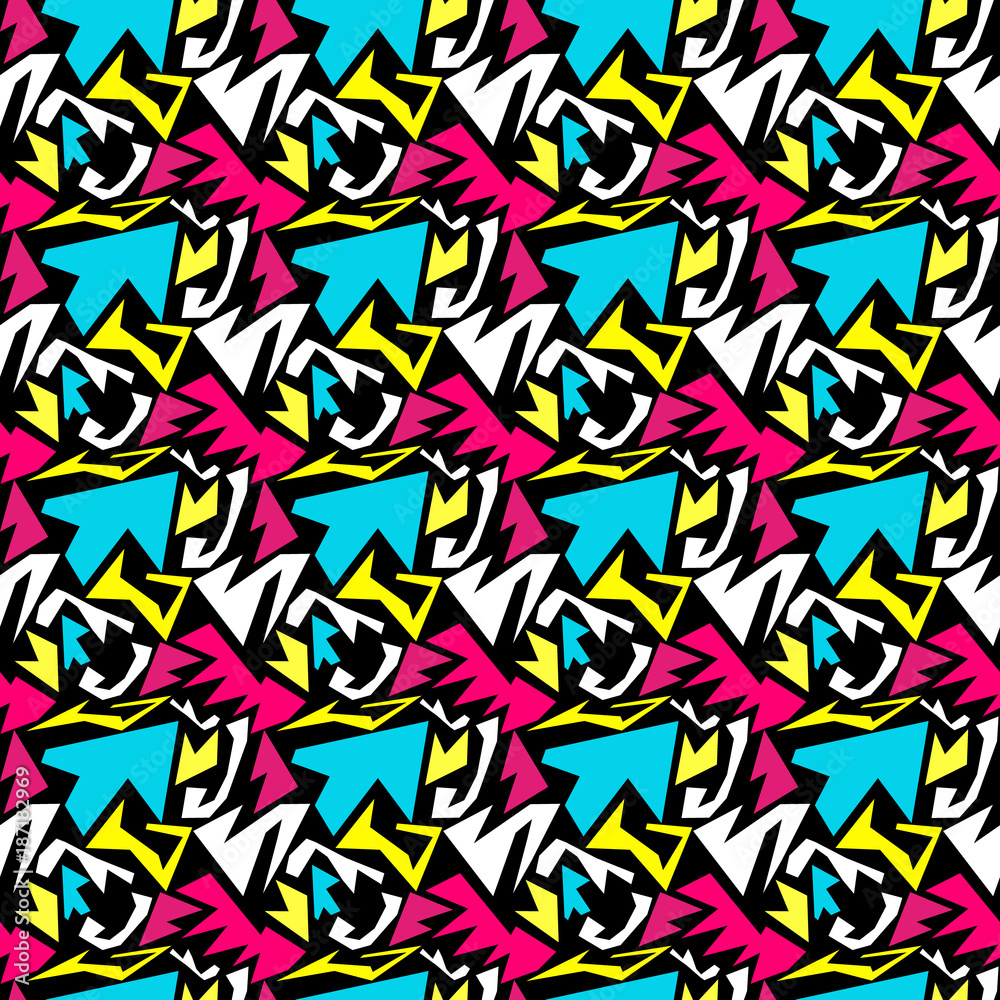 bright geometric colored seamless pattern in graffiti style for your design qualitative vector illustration