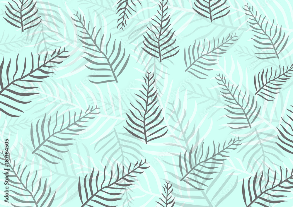 Leaf pattern blue background. Vector illustration