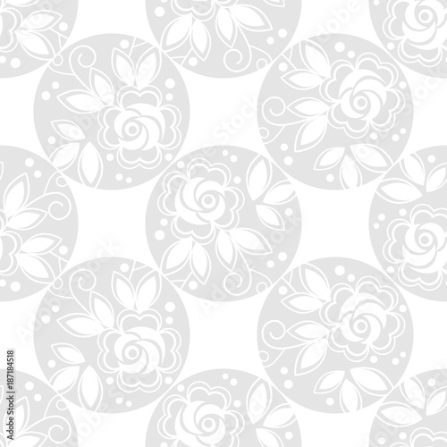 White flowers on a gray background. White lace Texture. Seamless vector background.