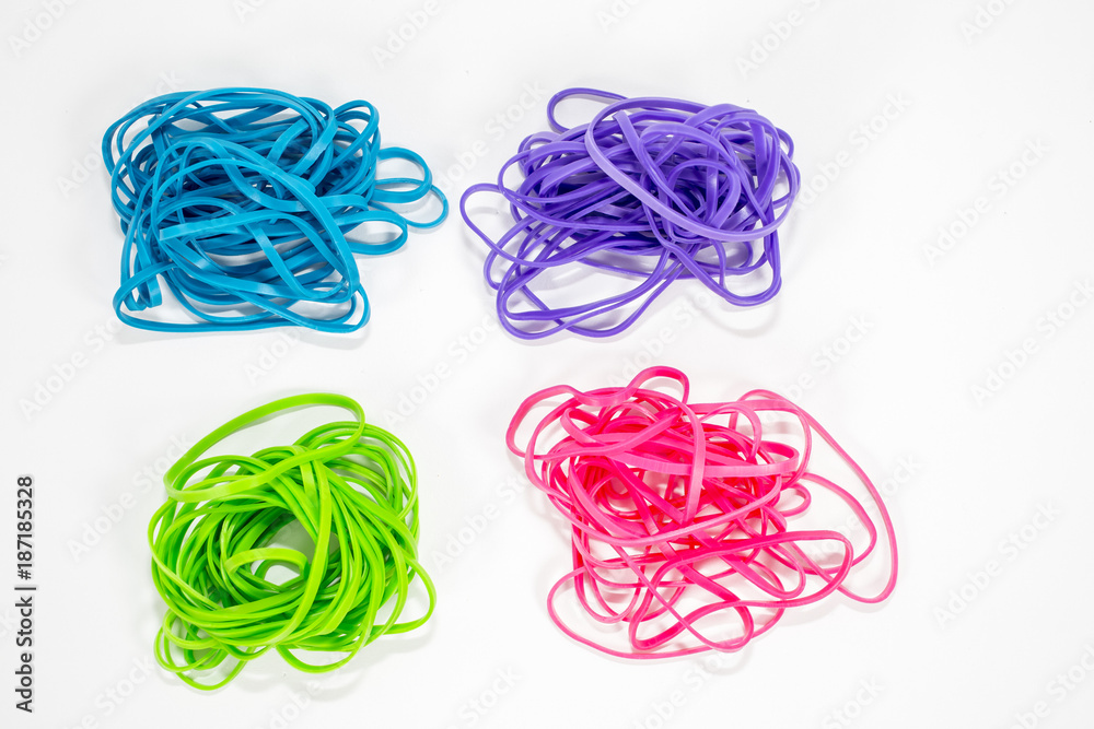 Colorful rubber bands on white background Colorful rubber bands on white background