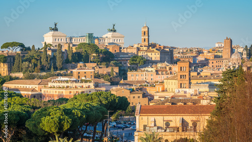 Panoramic view from the Giardino degli Aranci on the aventine hill in Rome, Italy. photo
