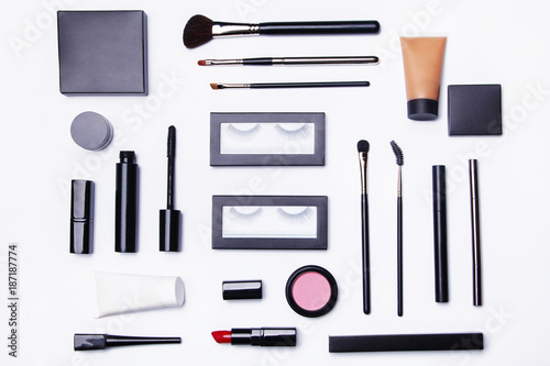 Different makeup objects and cosmetics