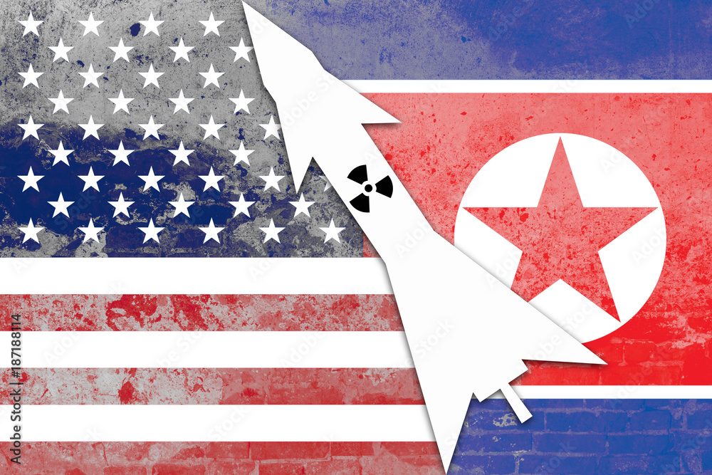 Obraz premium Conflict between the US and Korea. Nuclear weapons conception.