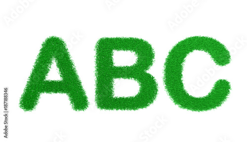  3d rendering ABC letters of green grass alphabet isolated on white background