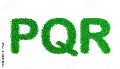 3d rendering PQR letters of green grass alphabet isolated on white background