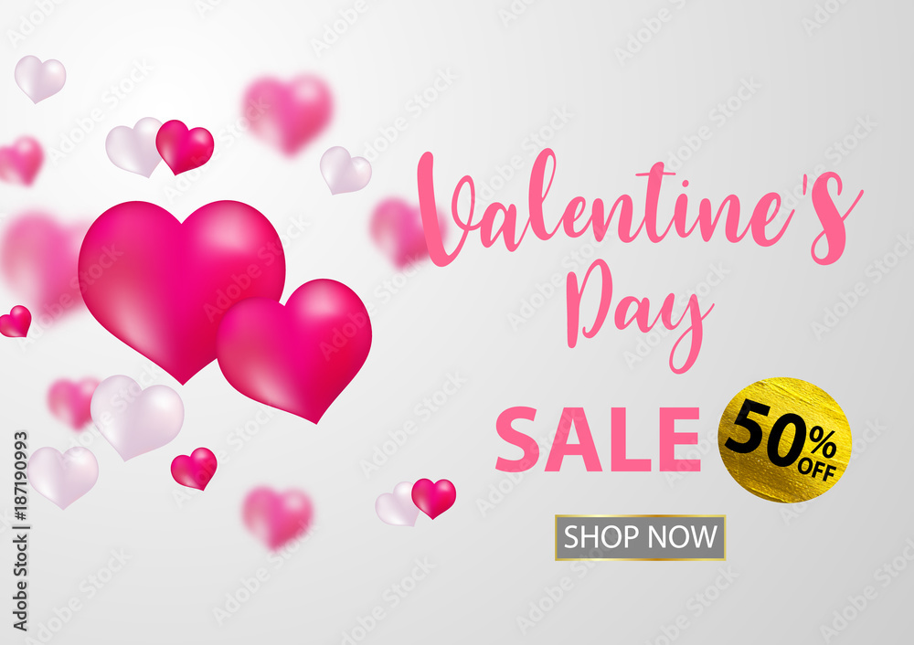 Valentine's day, Sale banner template. red and White heart with lettering on background. tags poster design Vector brochure.