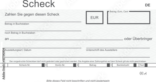 Vektor-Check mit modernem Design. Original Scheck - blanko. Blankoüberprüfung mit freiem Platz für Ihren Text.