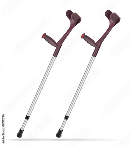 Elbow crutch. Metal telescopic crutch. Medicine and health. Objects on white background. Vector illustrations