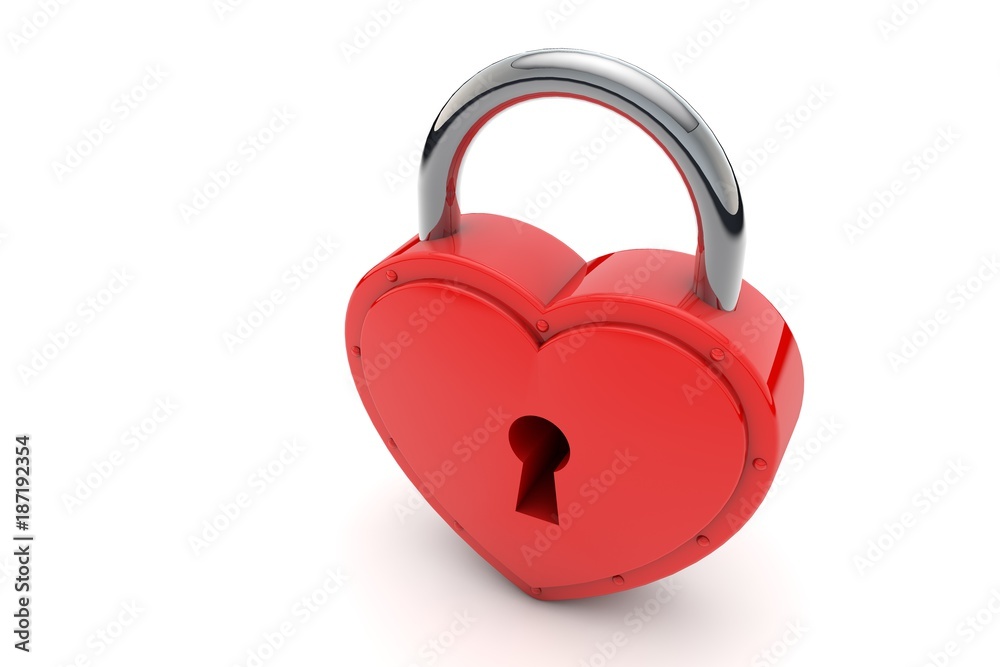 Heart shaped padlock. Valentines day love concept. 3D Rendering Heart shaped padlock. Valentines day love concept. 3D Rendering
