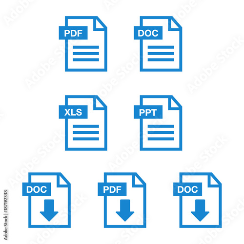 File download icon. Document icon set. PDF file download icon