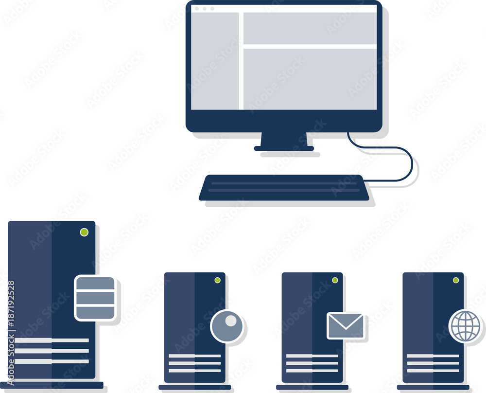 Client Server Datenbank Vektor Flat Design Client Server Datenbank Vektor Flat Design