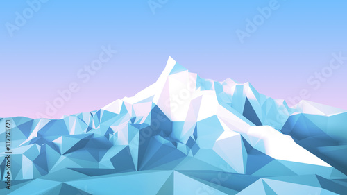 Winter polygonal image of mountainous terrain. 3d illustration