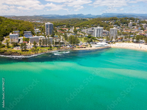 An aerial view of Burleigh Heads on the Gold Coast in Queensland, Australia