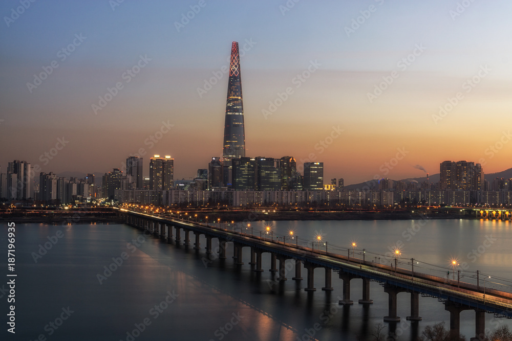 Lotte tower at sunset