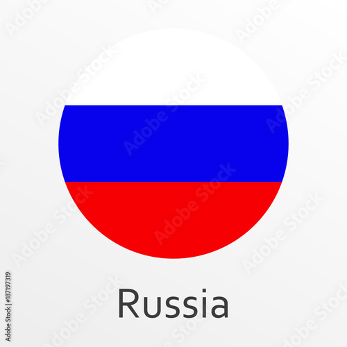 Flag of Russia round icon, badge or button. Russian national symbol. Vector illustration.