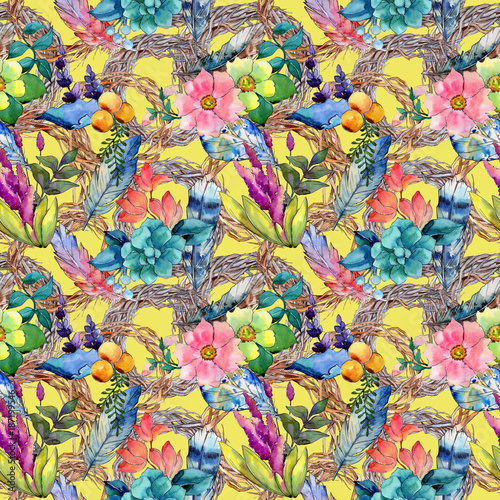 Tropical flower pattern in a watercolor style. Aquarelle wild flower for background, texture, wrapper pattern, frame or border. © yanushkov