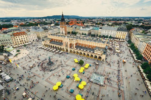aerial view on the central square of Krakow, poland