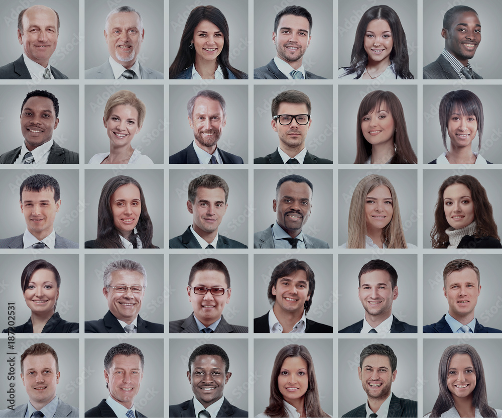 Collage Diverse Faces Expressions People Concept