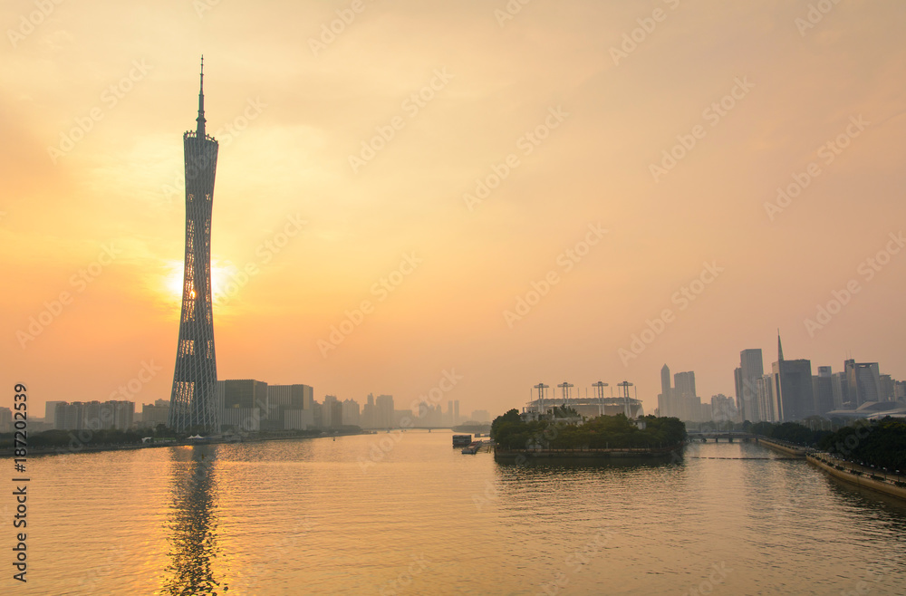 Guangzhou Canton tower at sunset, Guangdong, China