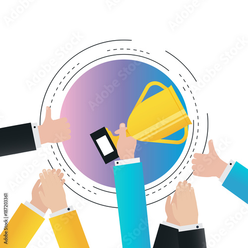 Success in business gradient color vector illustration design. Business leadership. Businessman holding trophy. Icon design for web banners and apps