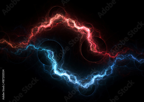 Slika na platnu Fire and ice plasma and energy electrical lightning background