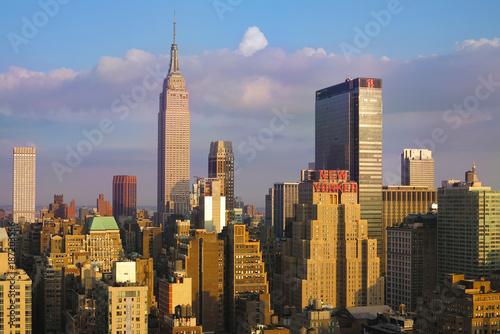 View of midtown of Manhattan on sunset. Panorama of skyscrapers of New York City, Manhattan. Top View