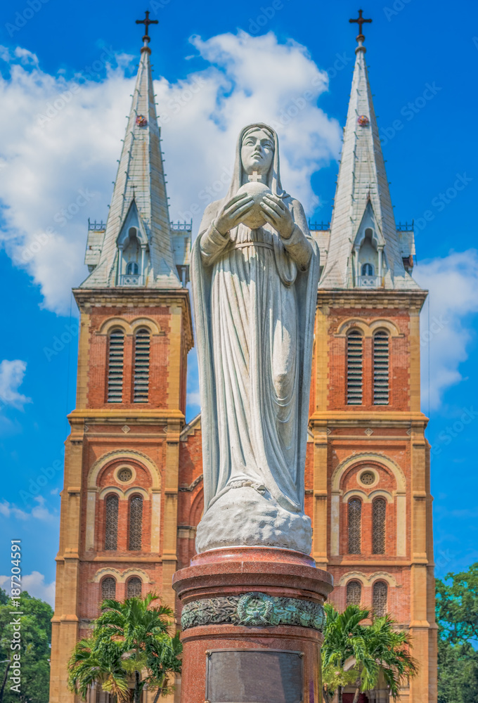 Saigon Notre-Dame Basilica (Immaculate Conception) built by French colonists between 1863-80, Ho Chi Minh City, South Vietnam