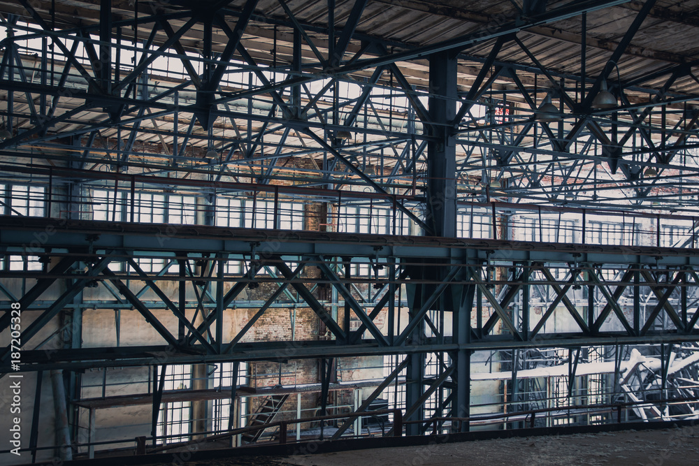  a factory interior with steel frames