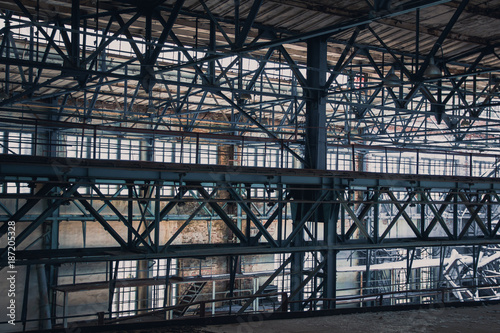  a factory interior with steel frames