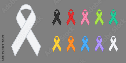 Colorful Awareness Ribbons Design Element Banner Emblem Sign Symbol Vector Illustration Various Colors on Transparent Background