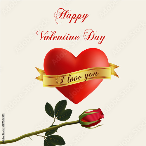 A voluminous red heart tied with a ribbon with an inscription I love you.