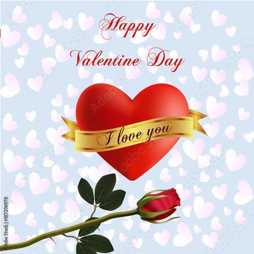 A voluminous red heart tied with a ribbon with an inscription I love you.