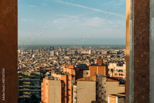 Summer view of Barcelona city from Santa Maria del mar. Catalonia, Spain photo