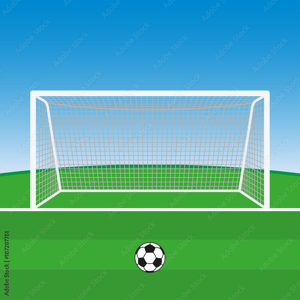 Soccer goal with football ball. Vector illustration.