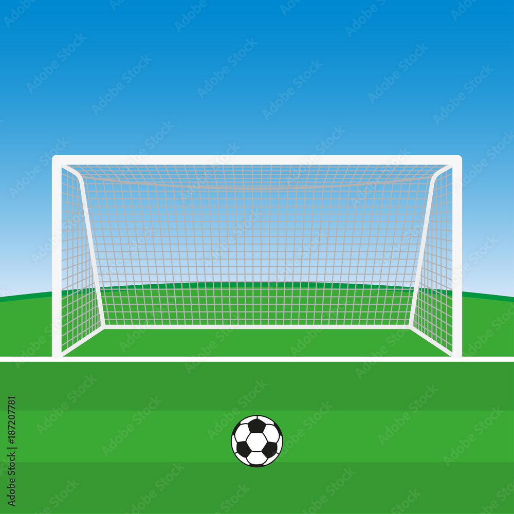 Fototapeta premium Soccer goal with football ball. Vector illustration.