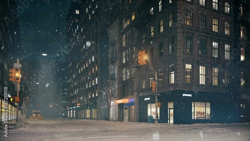 blizzard in new york city. loop able. 3d rendering