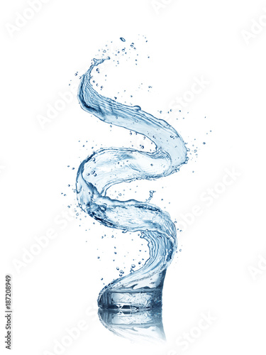 Abstract shape of water splash with glass, isolated on white background