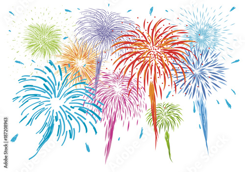 Colorful fireworks isolated on white background vector illustration