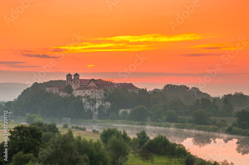 Colorful morning landscape in the morning  Poland  Tyniec near Krakow