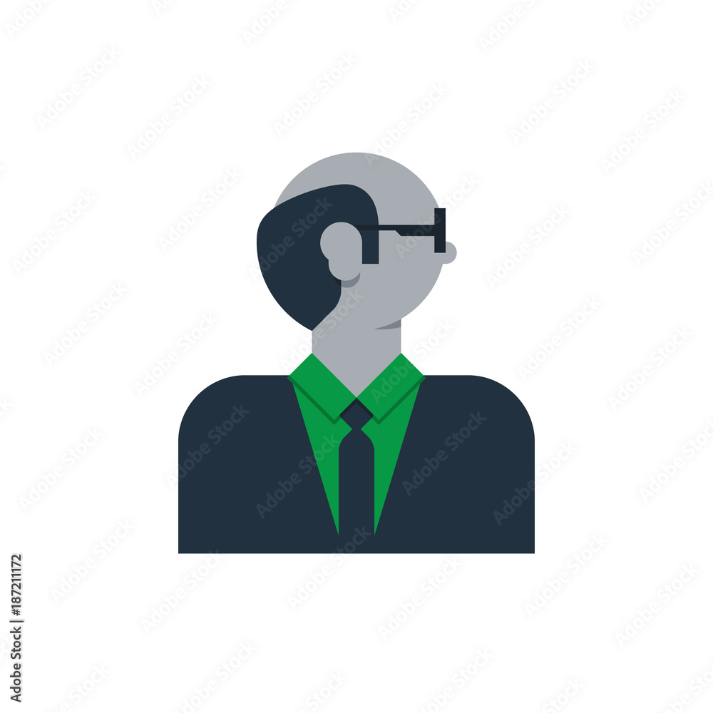 Business man, office clerk, bold in glasses, manager head side view Business man, office clerk, bold in glasses, manager head side view