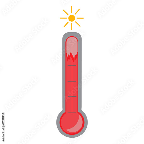 Thermometer with red indicator light is cracked from a very high temperature. Heat wave. Illustration. Vector.