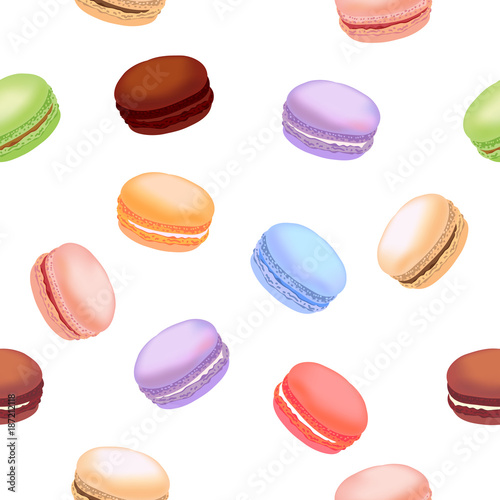 Seamless pattern with colorful macaroon cookies. Vector illustration.