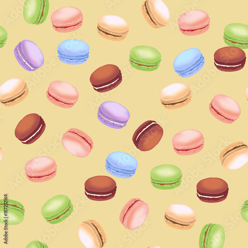 Seamless pattern with colorful macaroon cookies. Vector illustration.