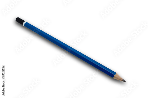 Blue Pencil on white background with Clipping path