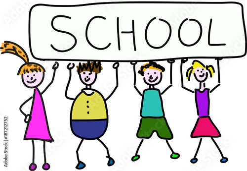Children holding banner for school