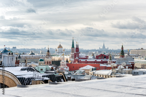 Views of Moscow in winter from the observation deck of the Children's world. Russia.